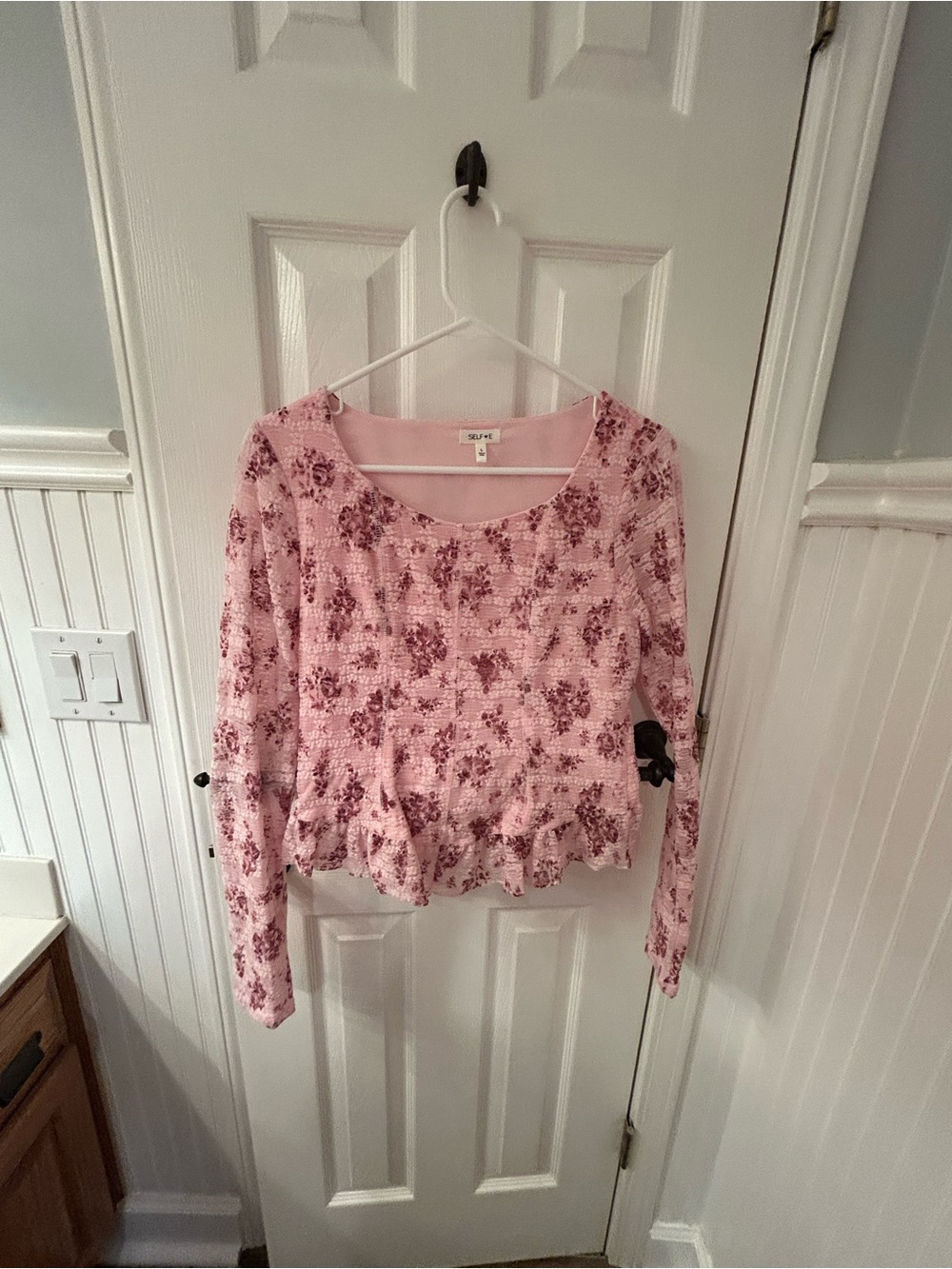 Pink Floral Ruffle-Hem Long Sleeve Top